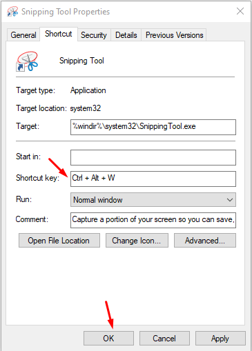 Shortcut for Snipping Tool